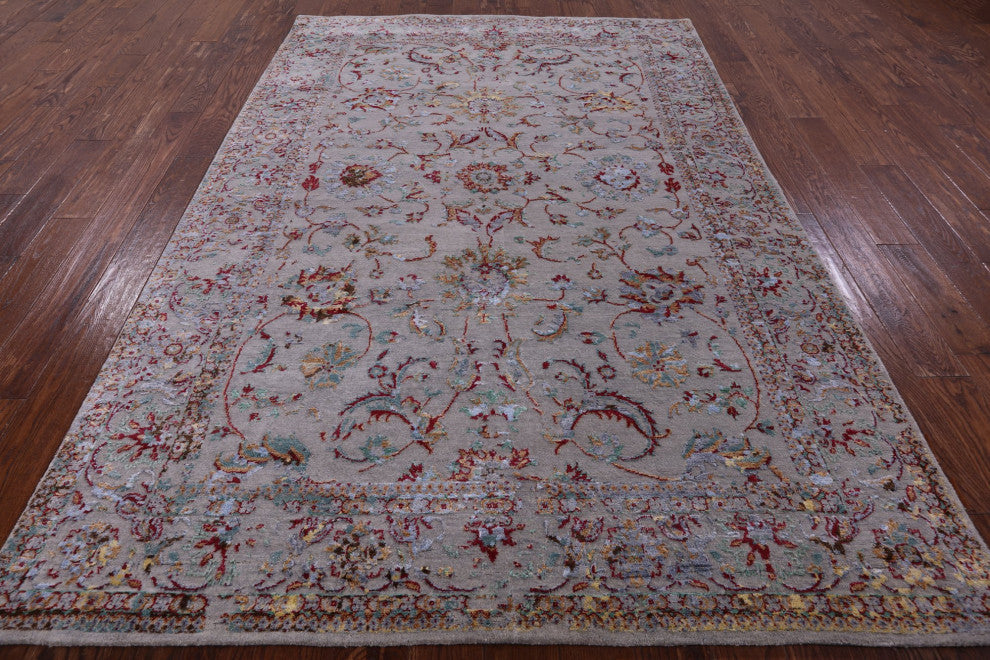 Persian Wool and Silk Handmade Rug 6' 1" X 9' 1" Q7112