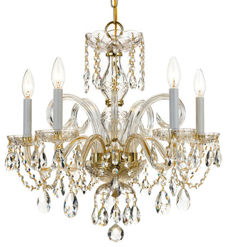 Traditional Crystal 5-Light Chandelier, Polished Brass