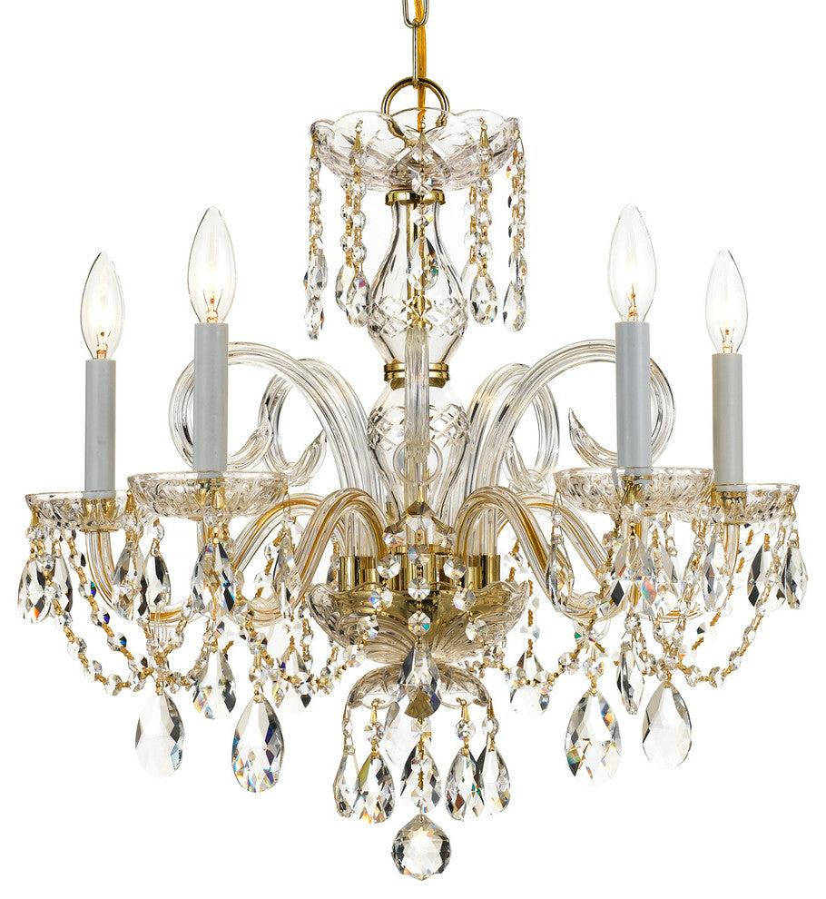 Traditional Crystal 5-Light Chandelier, Polished Brass
