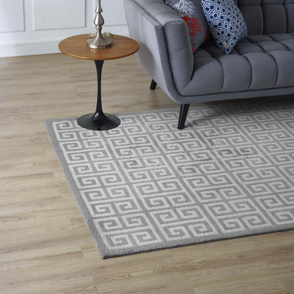 White and Light Gray Freydis Greek Key 8x10 Area Rug