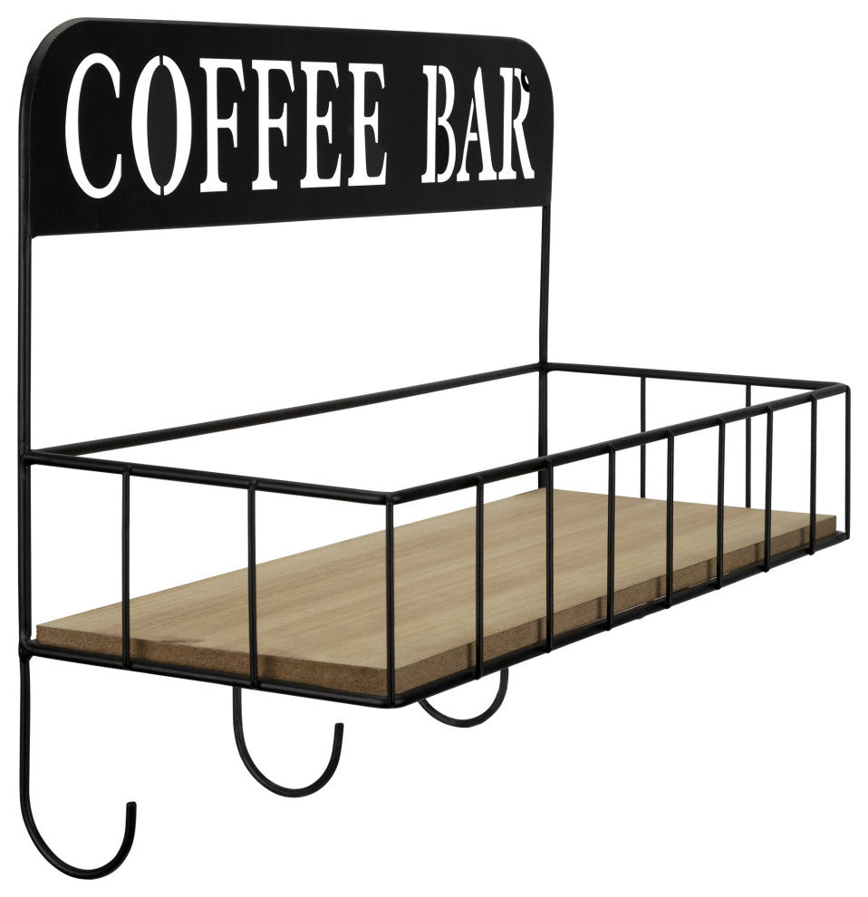 Coffee Bar Metal and Wood Wall Shelf