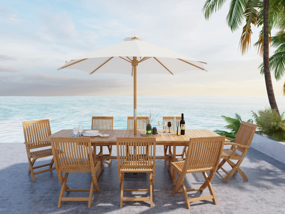 Market 118-inch Diameter Teak Outdoor Umbrella in White