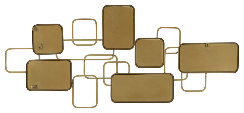 Metal, 46x20 Wall Accent With Mirrors, Gold
