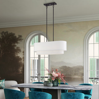 Manorwood 3-Light Bronze Medium Linear Chandelier with Hand Crafted Shades