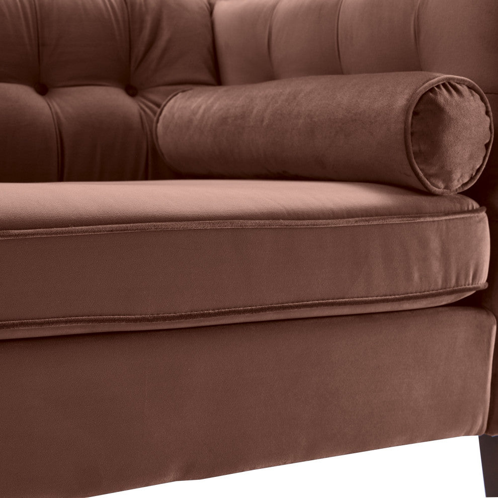 Pink Velvet Upholstered Sofa With Bolster Pillows