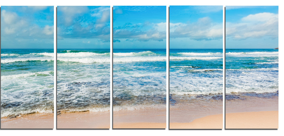 "Indian Ocean Panoramic View" Seashore Canvas Art, 5 Panels, 60"x28"