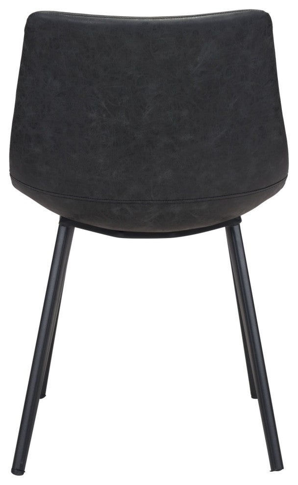 Dining Chair, Set of 2, Faux Vinyl Leather, Steel, Vintage Black, Cafe Bistro