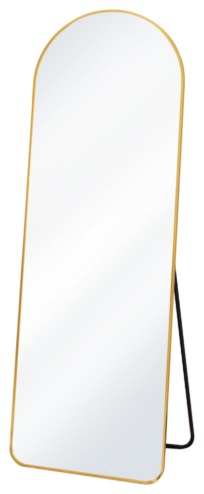 Easly 20x63 Aluminum Alloy Framed Arched Rounded Floor Mirror, Gold