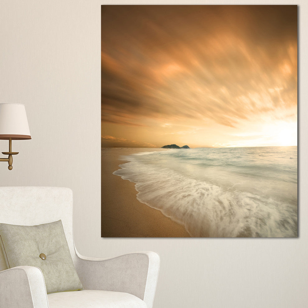 Beautiful Brown Beach at Sunset, Large Beach Canvas Wall Art, 30"x40"
