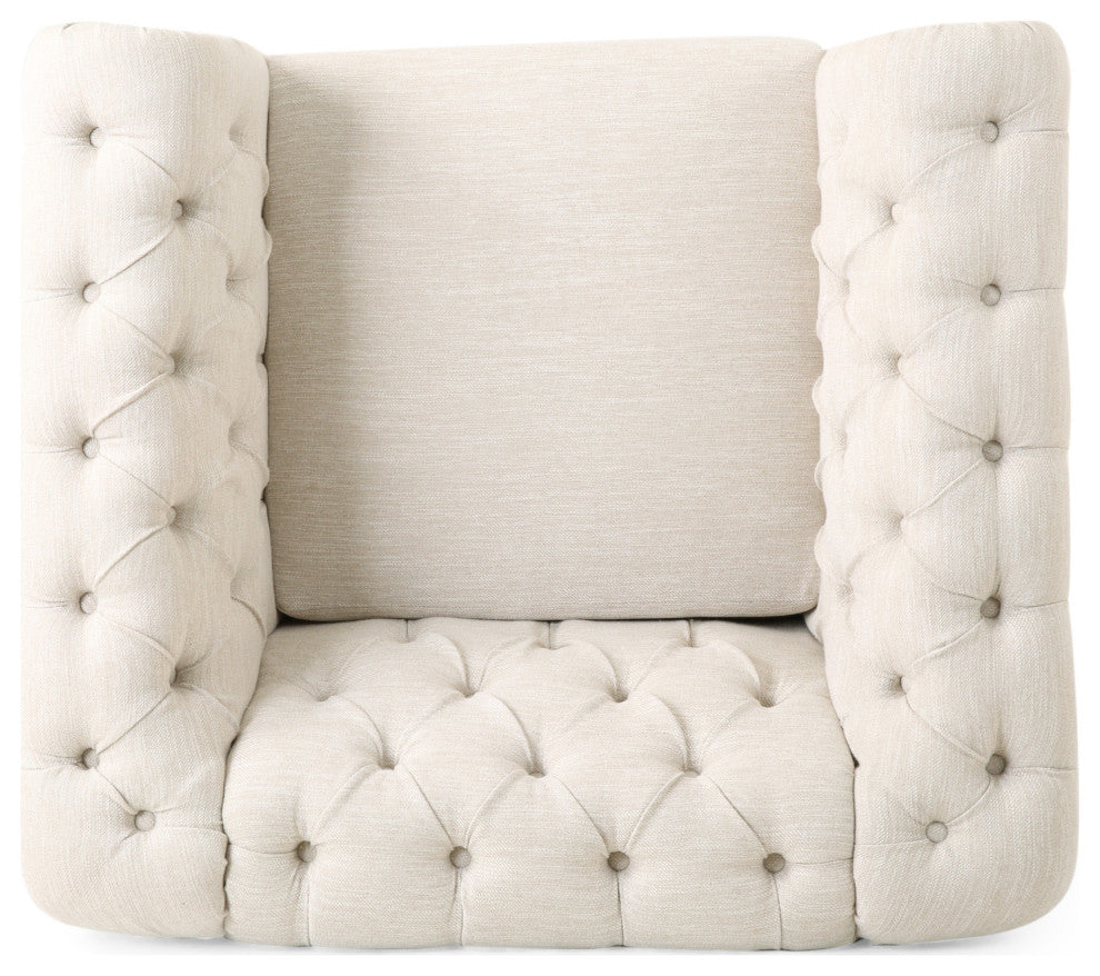 Chesterfield Tufted Club Chairs, Nailhead Trim, Set of 2, Beige/Dark Brown