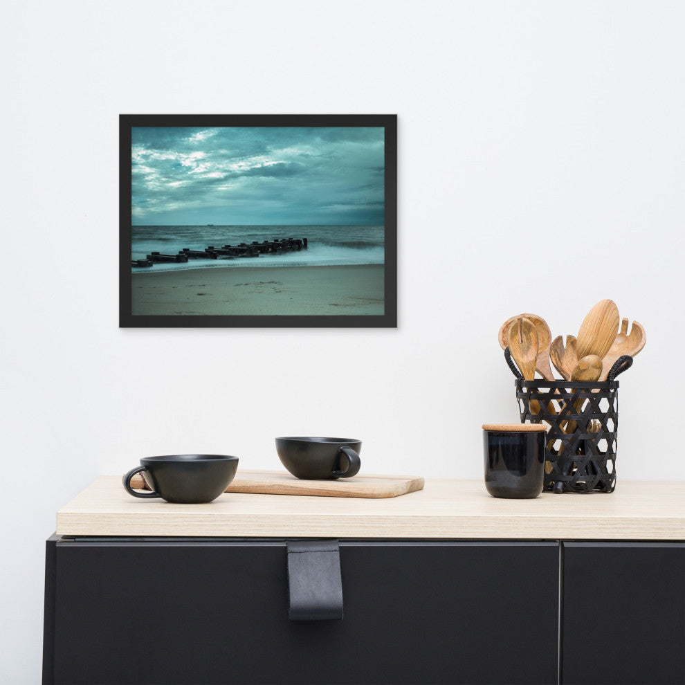 Blue Morning at Rehoboth Coastal Landscape Framed Photo Paper Wall Art Prints, Black, 12" X 16"