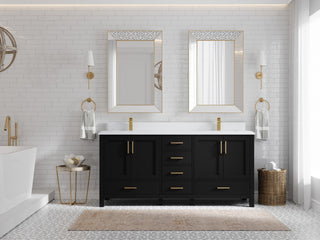 Malibu 72 Double Sink Bath Vanity in Black 1.5" White Quartz