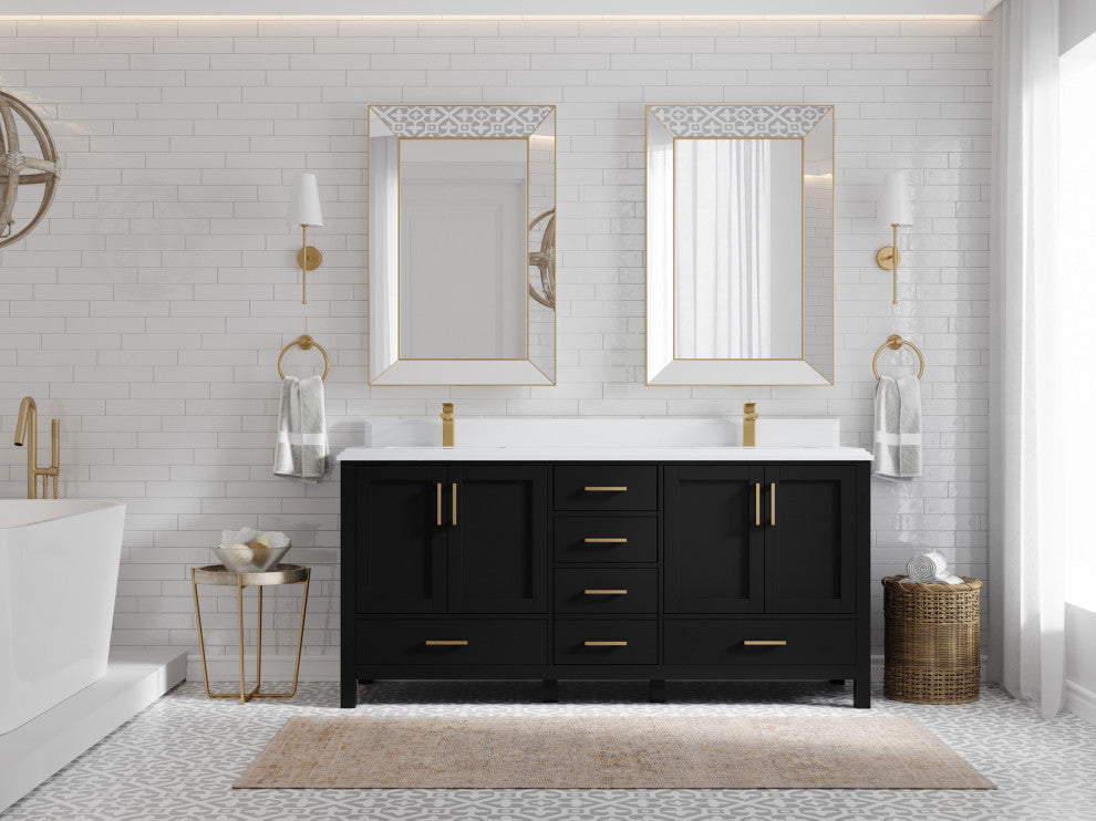Malibu 72 Double Sink Bath Vanity in Black 1.5" White Quartz