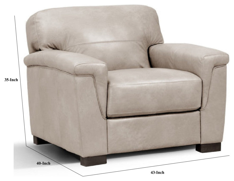 Benzara BM275696 Chair, T Cushion Back, Beige Genuine Leather, Padded Arms