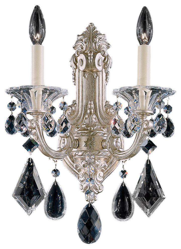 La Scala 2-Light Wall Sconce in Antique Silver With Clear Heritage Crystal