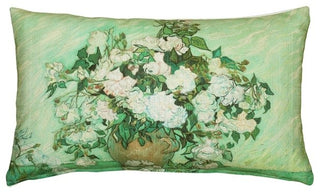 Pillow Decor - Van Gogh Vase with Pink Roses Throw Pillow