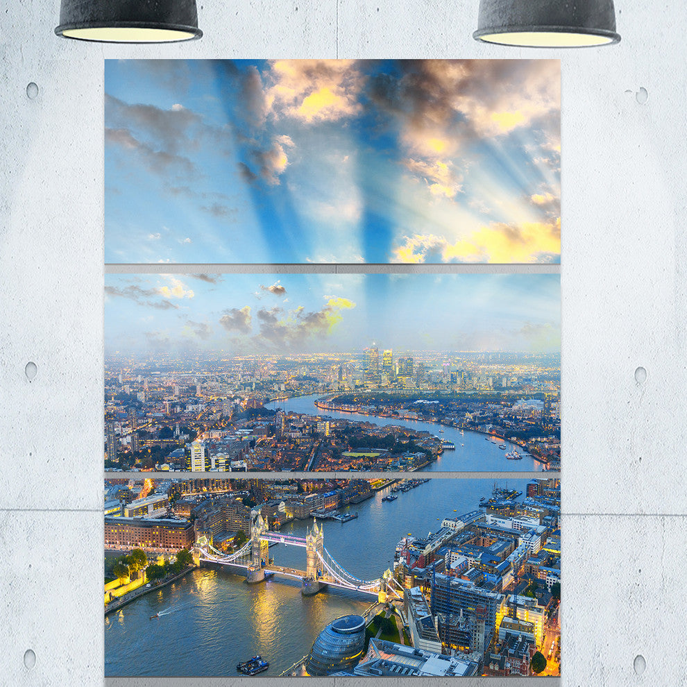 "Tower Bridge Area and City Light" Photo Metal Wall Art, 3 Panels, 28"x36"