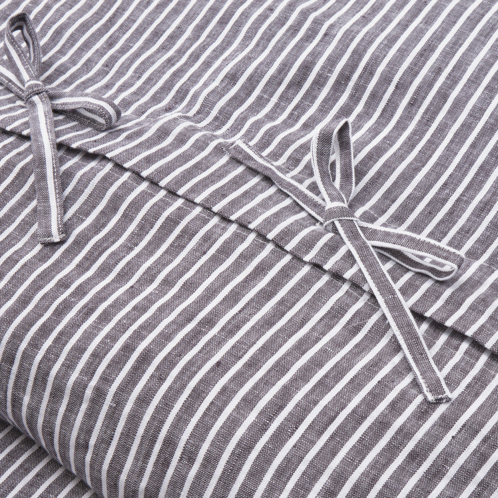 Grant 5-Piece Striped Linen Duvet Set, Charcoal, King