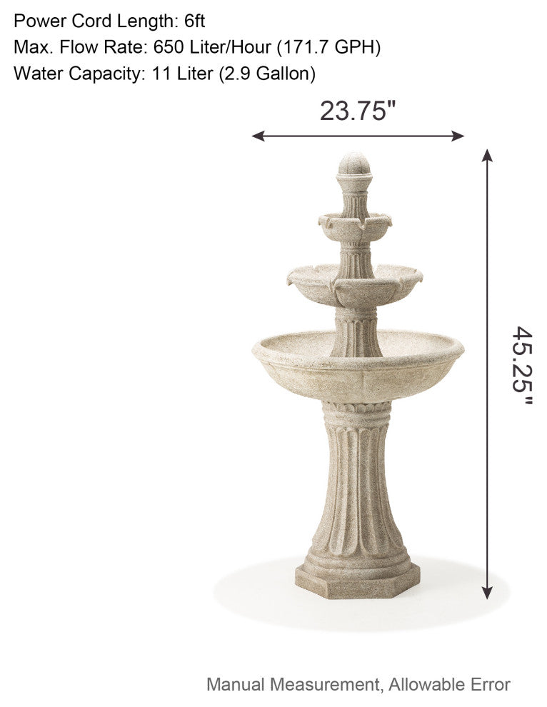 Sand Beige Terrazzo Resin 3-Tier Outdoor Fountain