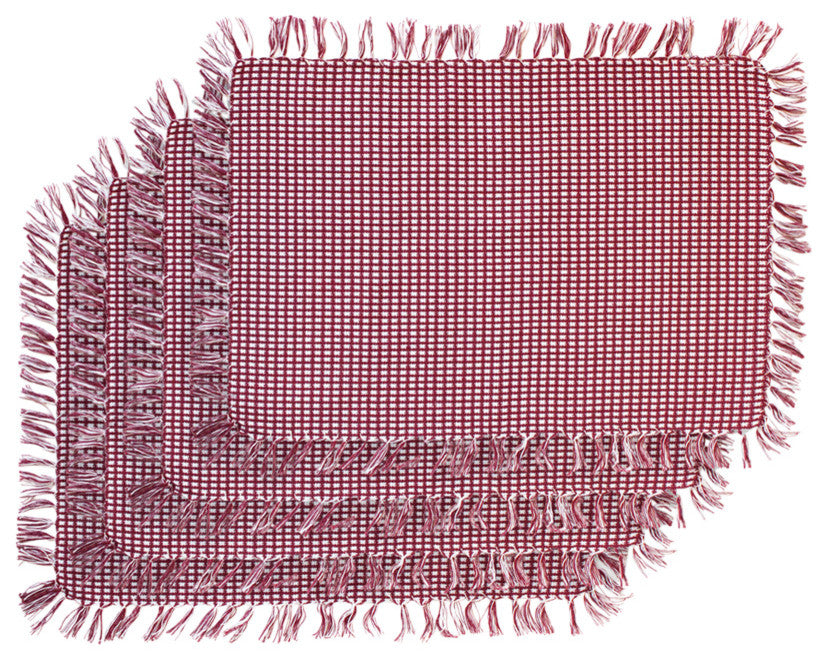 Homespun Fringed 100% Cotton Placemat, Set of 4, Wine