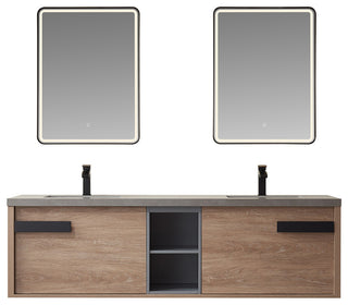 Carcastillo Bath Vanity, Oak With Sintered Stone Top, 72", With Mirror