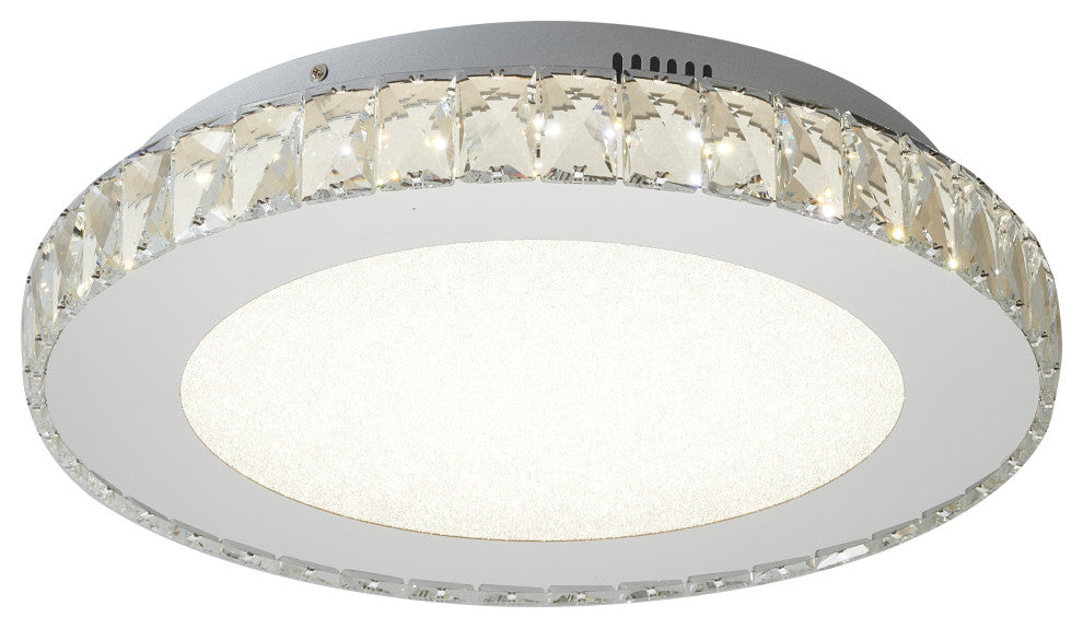 Round Clear Crystal Flush Mount, Stainless Steel Frame, Beaded Crystal Cover