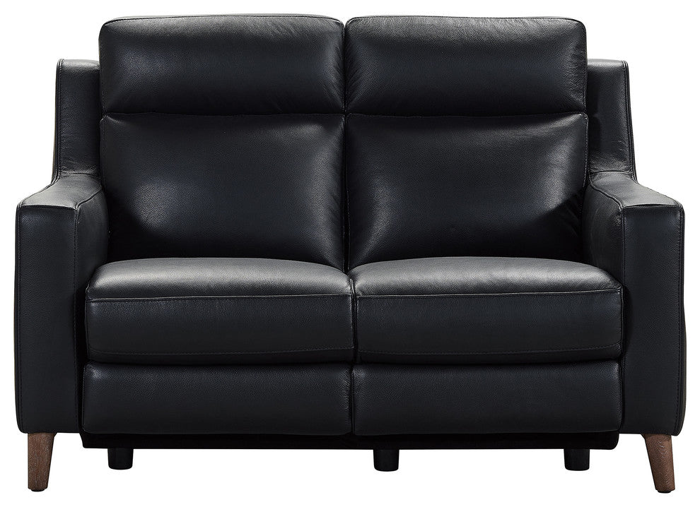 Wisteria Loveseat In Light Brown Wood Finish And Black Genuine Leather
