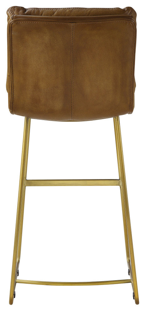 Acme Alsey Bar Chair 1PC Saddle Brown Top Grain Leather