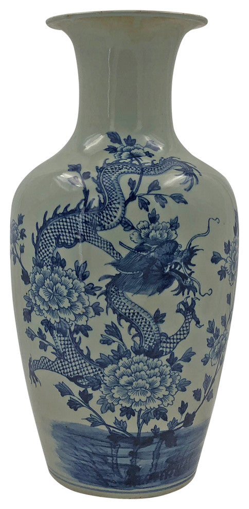 Chinese Blue and White Flared Dragon Vase