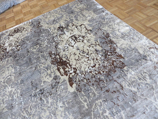 6x9 Handmade Gray Modern Abstract Oriental Rug With Silk