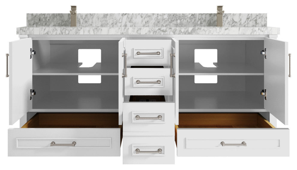 Aberdeen 72 Double Sink Bath Vanity in White 2" Carrara Marble