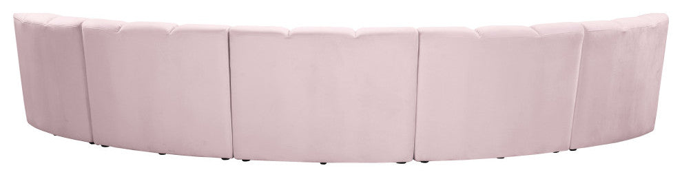 Infinity Channel Tufted Velvet Modular Chair, Pink, 5 Piece
