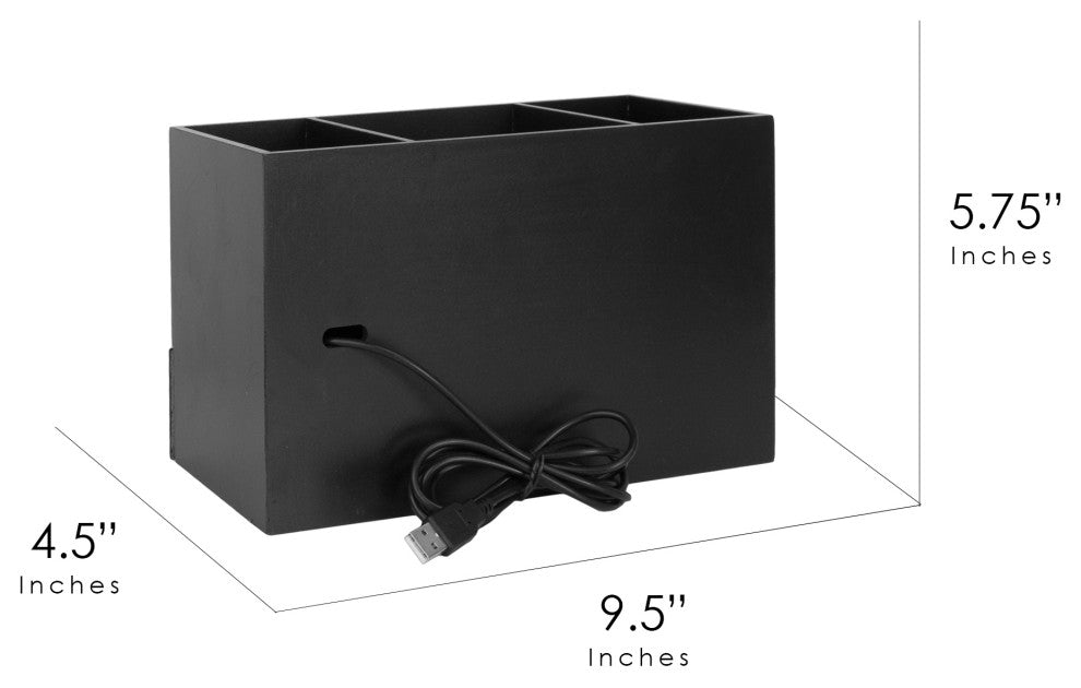 All-in-One USB charging  5 Compartments Desk Organizer - Black