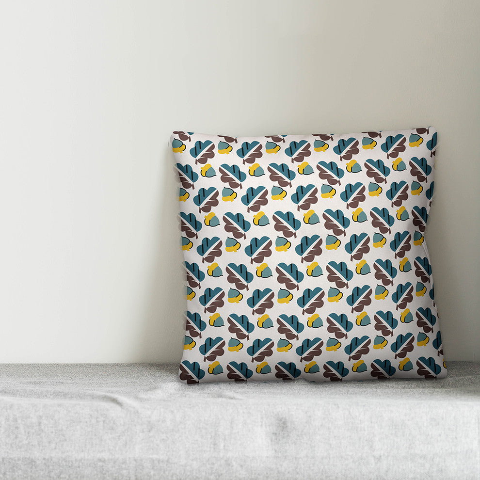 Acorns and Leaves Pattern, Blue Outdoor Throw Pillow, 18"x18"