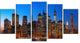 Night New York City Panorama, Gold, Extra Large Canvas Print, 60"x32", 5 Panels