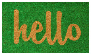 Hello Doormat Green/Natural Script, 17"x29"