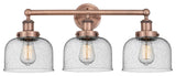 Edison Large Bell 3-Light 25" Vanity Light, Antique Copper Finish, Seedy Shade