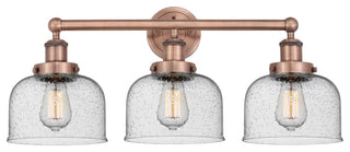 Edison Large Bell 3-Light 25" Vanity Light, Antique Copper Finish, Seedy Shade
