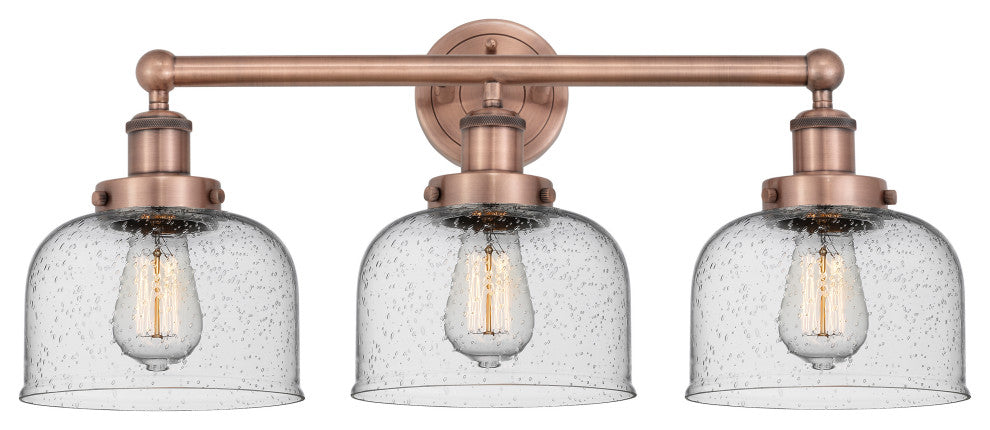 Edison Large Bell 3-Light 25" Vanity Light, Antique Copper Finish, Seedy Shade
