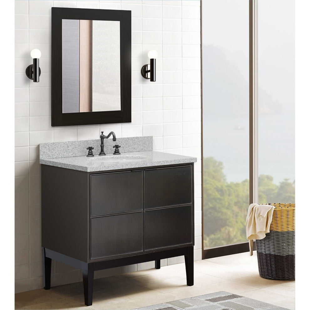 37" Single Vanity, Cappuccino Finish With Gray Granite Top And Oval Sink