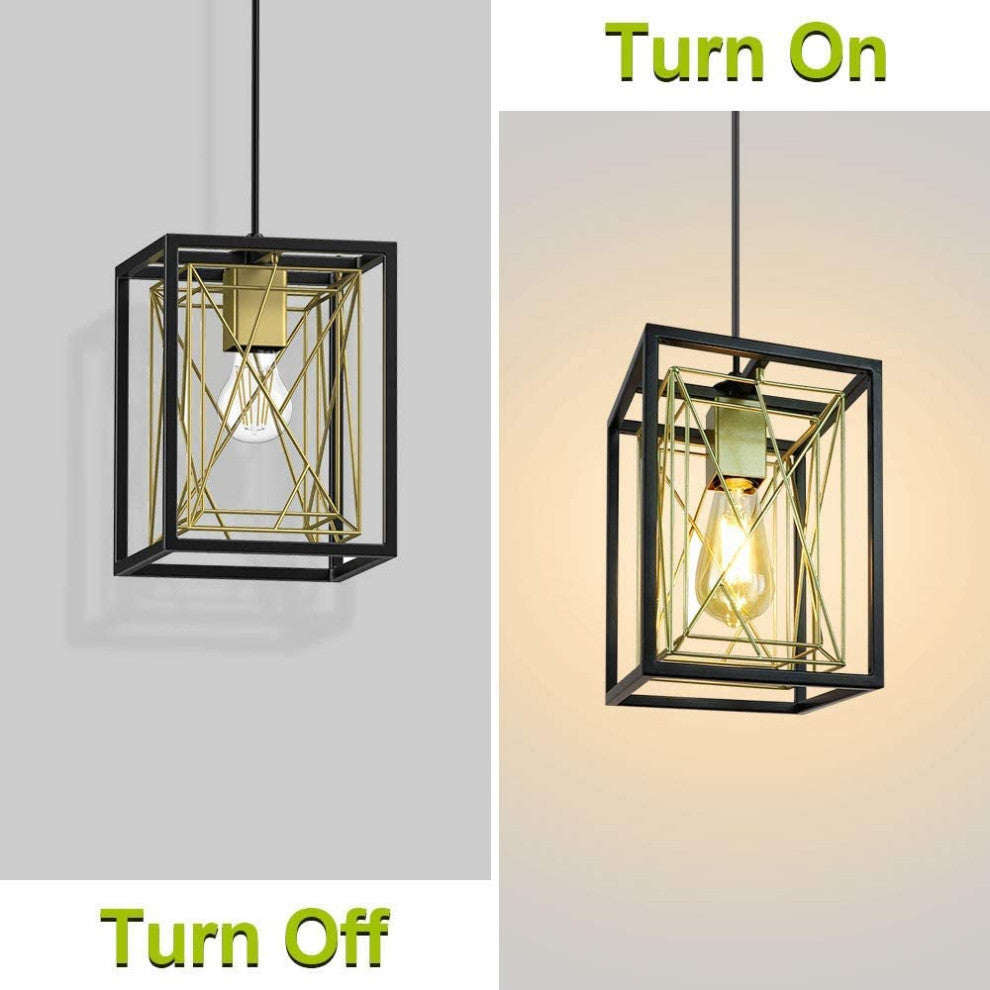 Adjustable Black and Gold Pendant Light Industral Cage Hanging Lighting