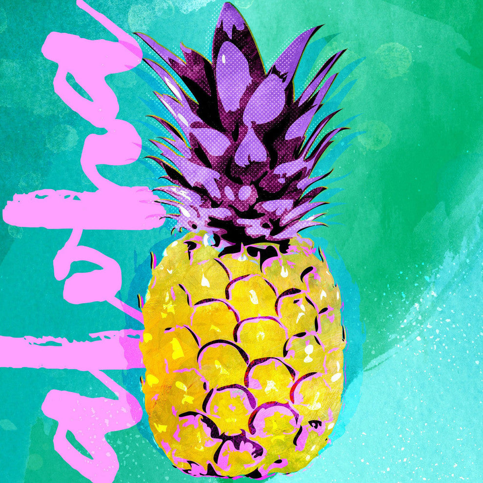 Marmont Hill, "Pineapple Aloha" by Rick Martin Painting on Wrapped Canvas, 48x48