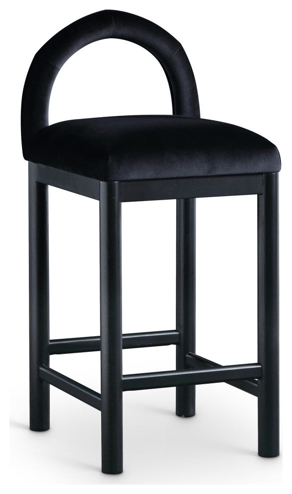 Conrad Upholstered Bar and Counter Stool, Black, Velvet, Black