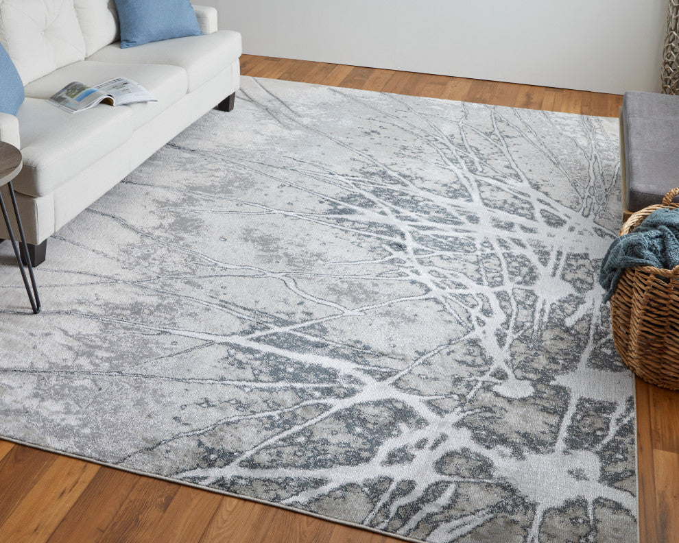 Oria Industrial Abstract Area Rug, Gray/Silver/Ivory, 8'x10'