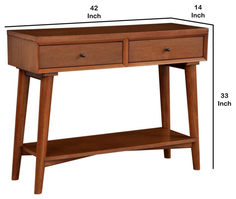 Benzara BM261864 Console Table With 2 Drawers and Angled Legs, Brown