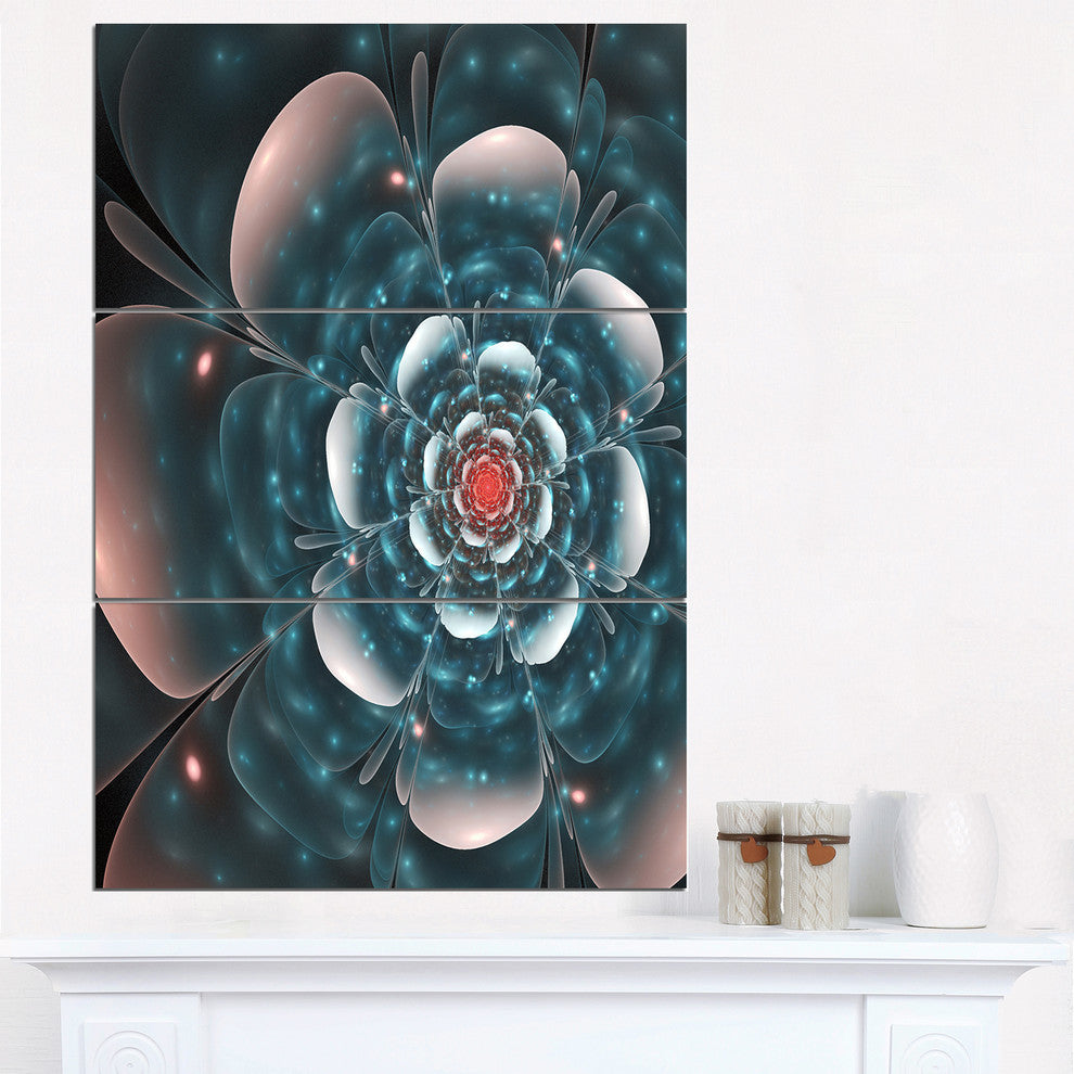 "Full Bloom Blue Fractal Flower" Metal Wall Art, 3 Panels, 28"x36"