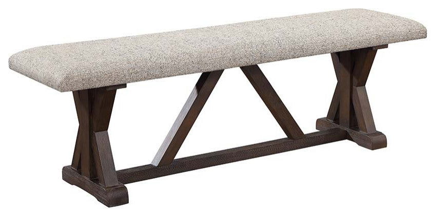 Acme Pascaline Bench Gray Fabric Rustic Brown and Oak Finish