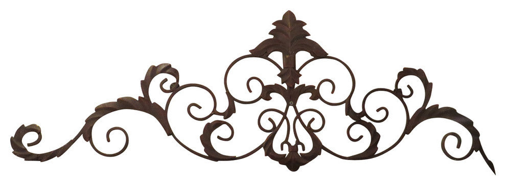 47" Iron Fleur de Lis Wall Grille Topper, Scroll Overdoor Metal Ornate