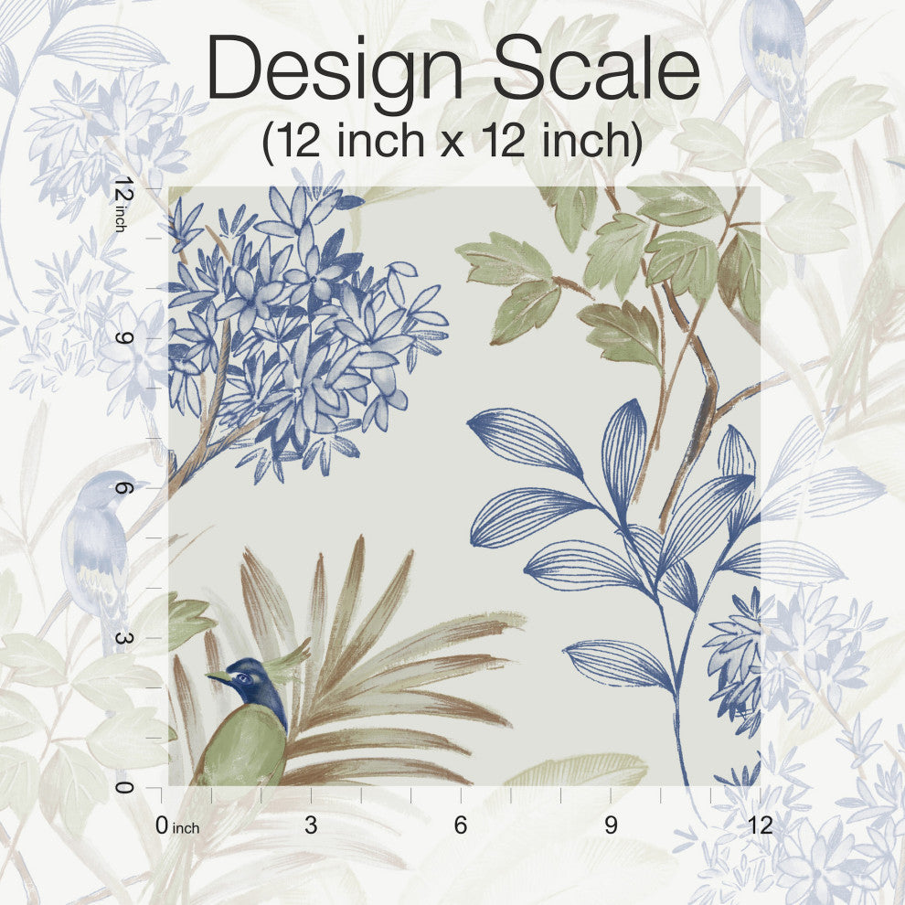 Green & Blue Handpainted Songbird Peel & Stick Wallpaper