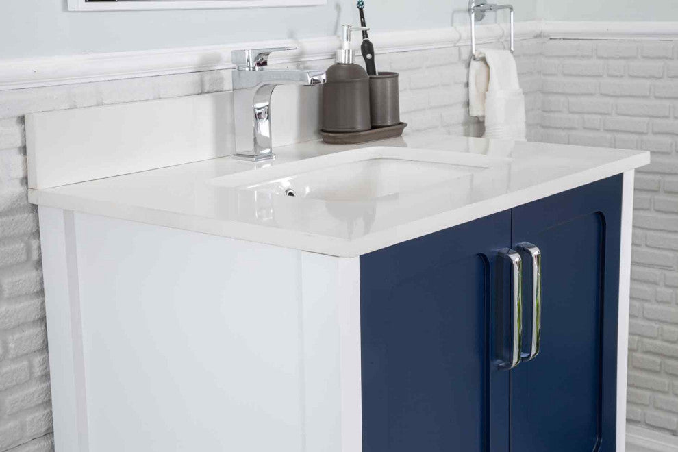 Florin Collection 30" Bathroom Vanity With Sink, Mirror, Countertop, Dark Blue